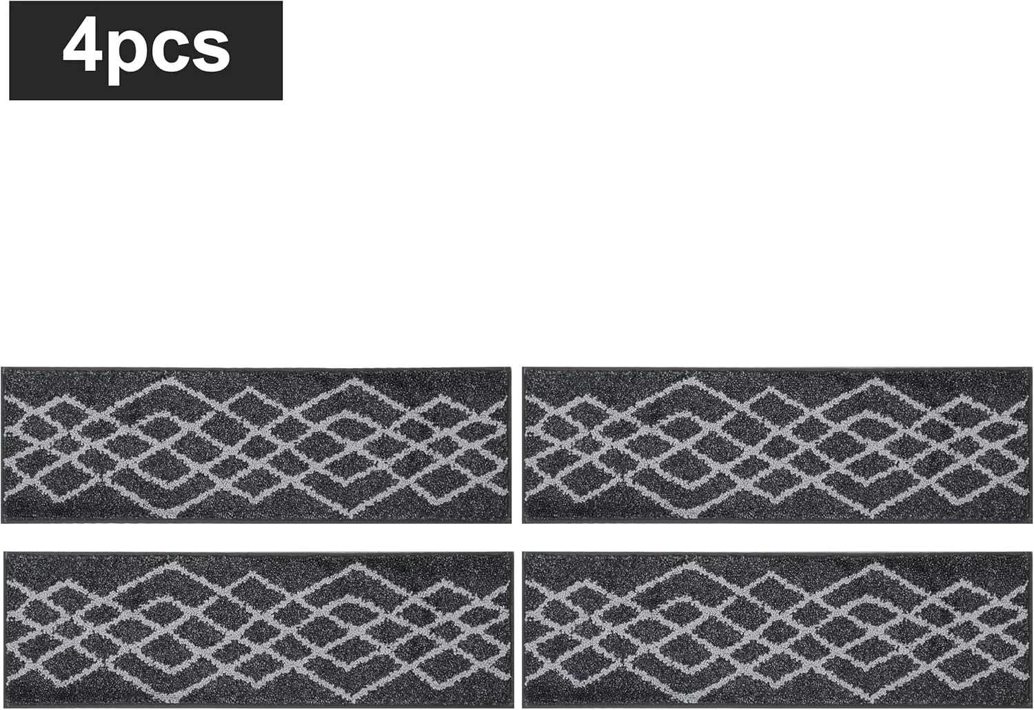 COSY HOMEER Soft Stair Treads Non-Slip Carpet Mat 28inX9in Indoor Stair Runners for Wooden Steps,Stair Rugs for Kids and Dogs, 100% Polyester TPE Backing 4pcs,Black,Rhombus
