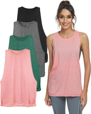 Cosy Pyro Workout Tank Tops for Women Lightweight Running Tanks Basic Gym Tops Sleeveless Athletic Yoga Shirts-4 Pack