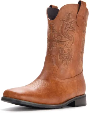 Cowboy Boots for Men Western Boots with Classic Embroidered Square Toe Men's Cowboy Boot Traditional Western Boots Chunky Heel Country Boot Durable Work Boots