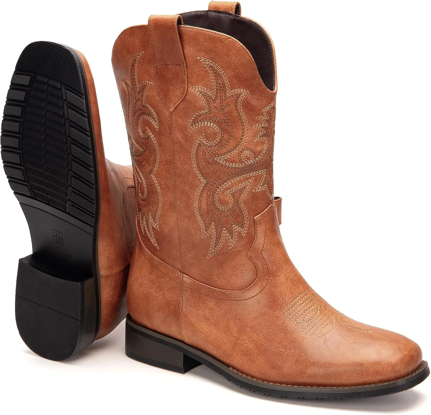 Cowboy Boots for Men Western Boots with Classic Embroidered Square Toe Men's Cowboy Boot Traditional Western Boots Chunky Heel Country Boot Durable Work Boots