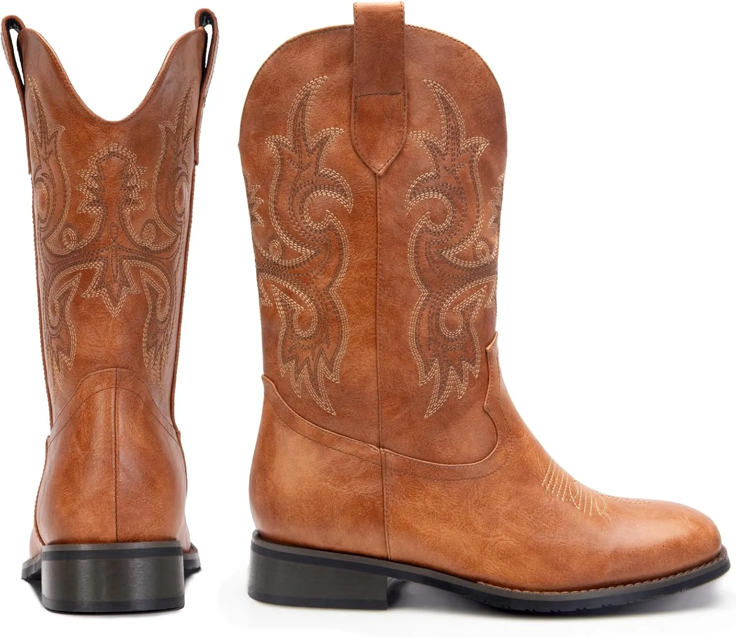 Cowboy Boots for Men Western Boots with Classic Embroidered Square Toe Men's Cowboy Boot Traditional Western Boots Chunky Heel Country Boot Durable Work Boots