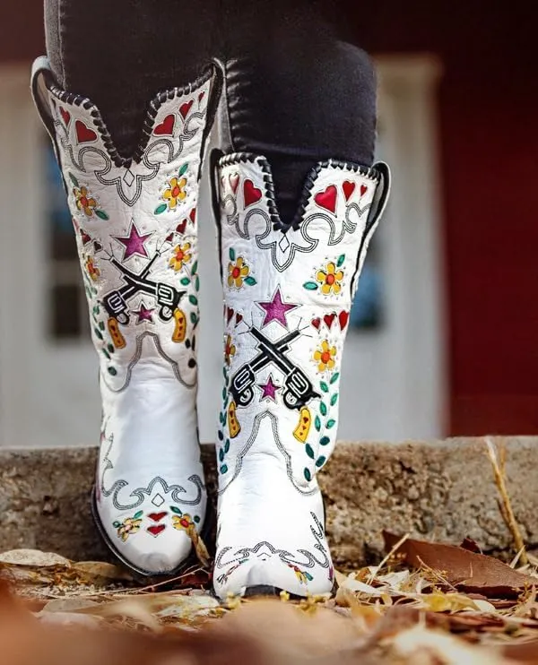 Cowboy Boots For Women, Cute Bluebonnet Floral Embroidered Fashion Country Boots Pointed Toe Chunky Heel Wide Calf Fancy Comfortable Pu Leather, Cowgirl Boots
