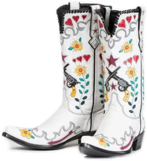 Cowboy Boots For Women, Cute Bluebonnet Floral Embroidered Fashion Country Boots Pointed Toe Chunky Heel Wide Calf Fancy Comfortable Pu Leather, Cowgirl Boots