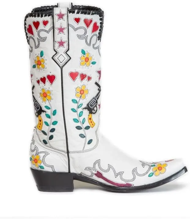 Cowboy Boots For Women, Cute Bluebonnet Floral Embroidered Fashion Country Boots Pointed Toe Chunky Heel Wide Calf Fancy Comfortable Pu Leather, Cowgirl Boots