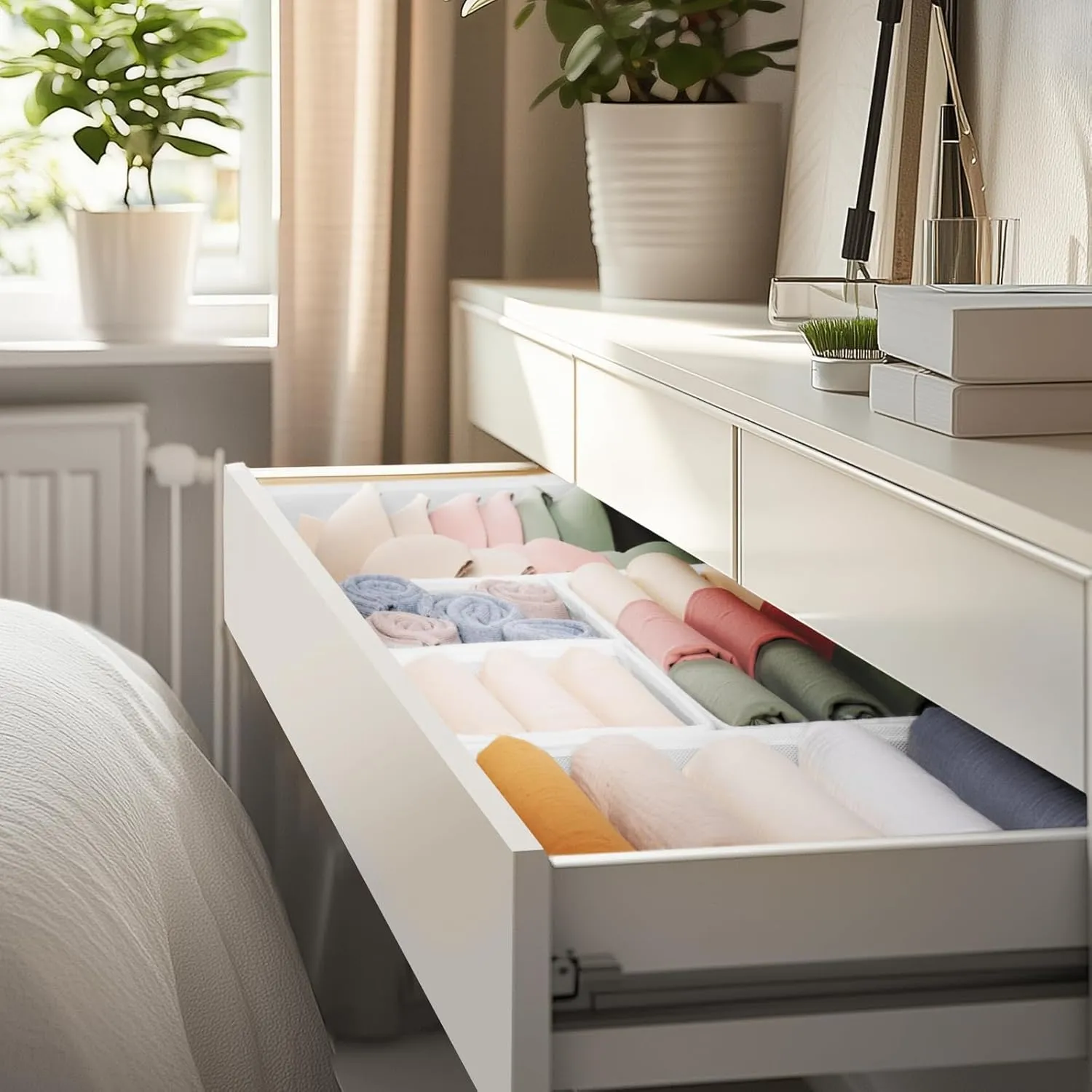 Criusia Drawer Organizer Clothes, 21 Pack Dresser Organizer for Baby Clothes, Underwear, Sock- Foldable Closet Organization and Storage Dividers Bins for Nursery, Bedroom (White)