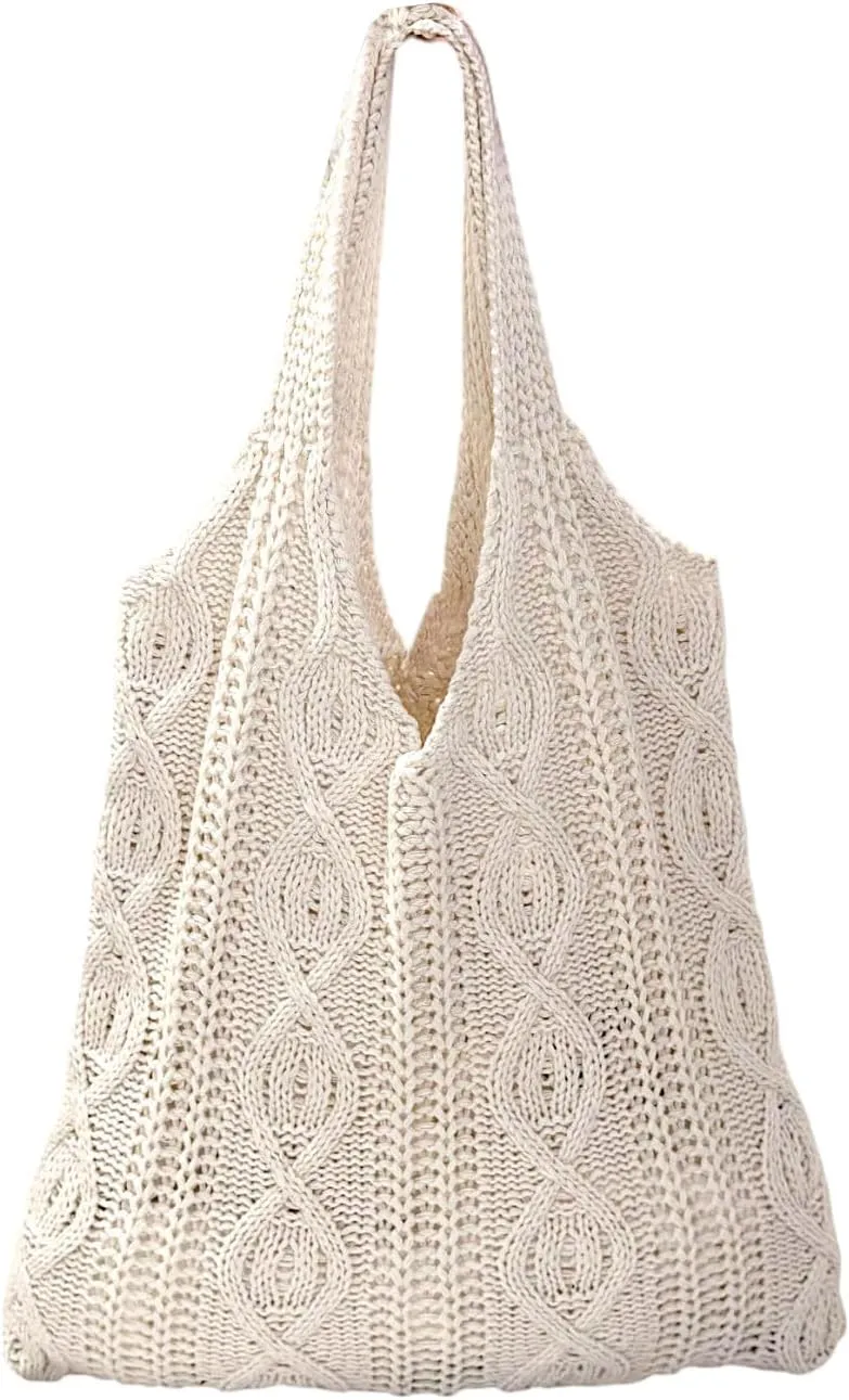 Crochet Tote Bag Beach Mesh Knitted Bag Large Aesthetic Shoulder Bag Handbags Hobo Hollow Bag for Wome