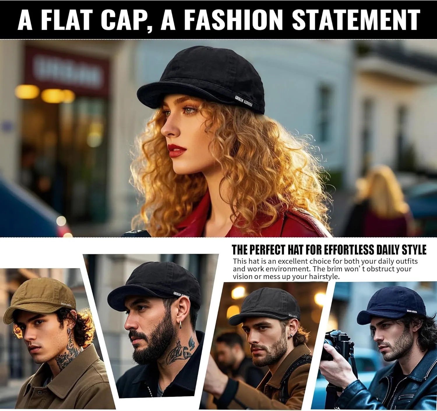 Croogo Cotton Trucker Hat Short Brim Mens Hat Low Profile Dad Hats Soft Short Brim Baseball Cap Flat Snapback Hats for Daily