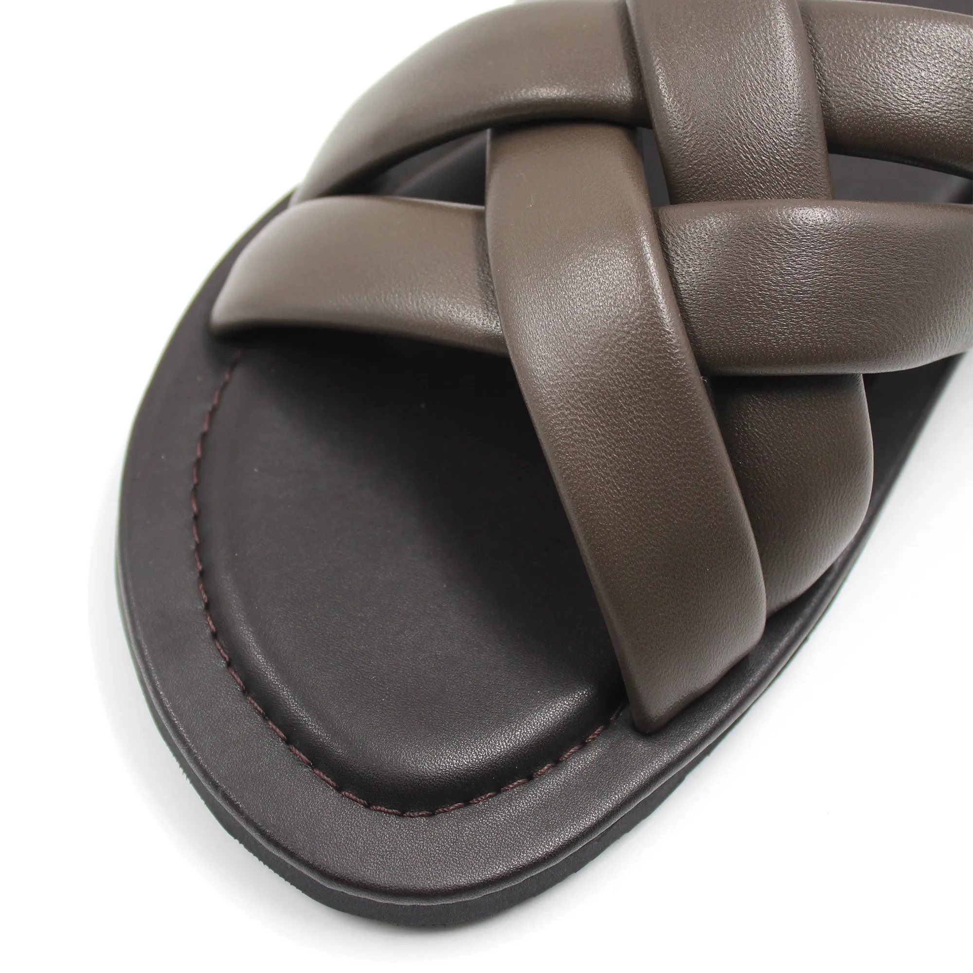 Cross Leather Strap Slip on Sandals