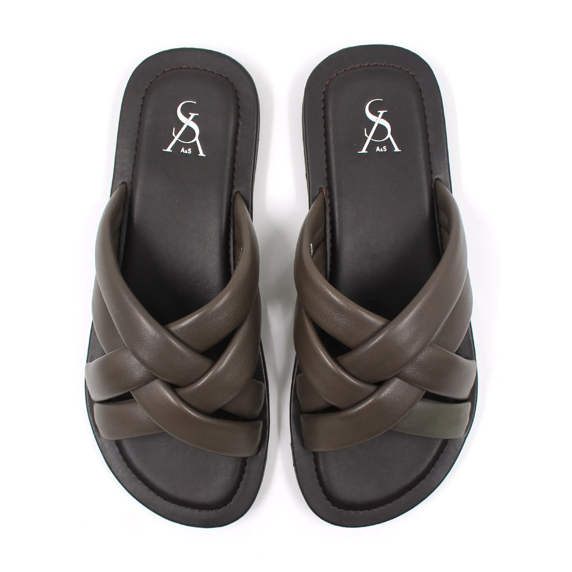 Cross Leather Strap Slip on Sandals