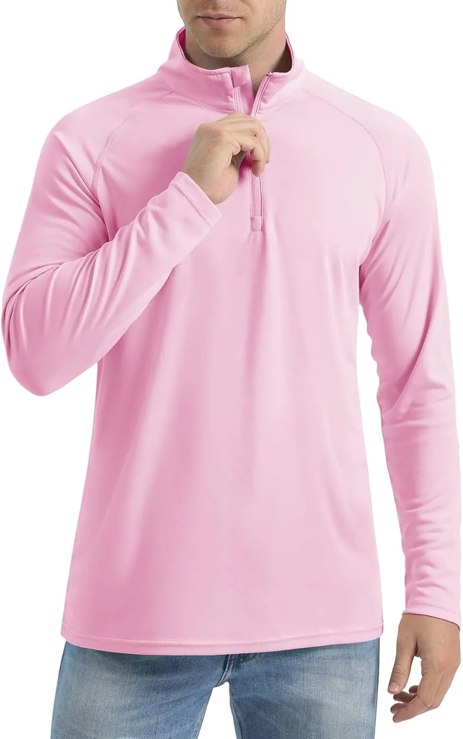 CRYSULLY Men's Long Sleeve 1/4 Zip Shirts Sun Protection Pullover UPF 50  Rash Guard Running Lightweight T Shirt