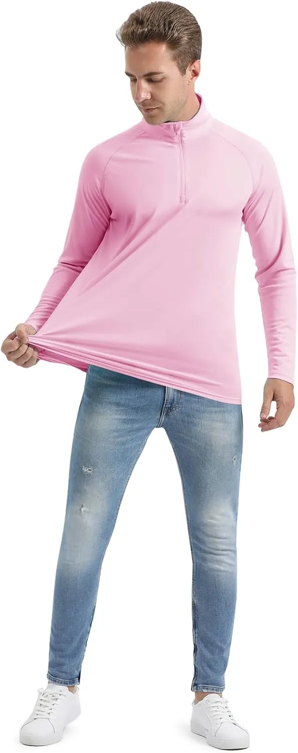 CRYSULLY Men's Long Sleeve 1/4 Zip Shirts Sun Protection Pullover UPF 50  Rash Guard Running Lightweight T Shirt