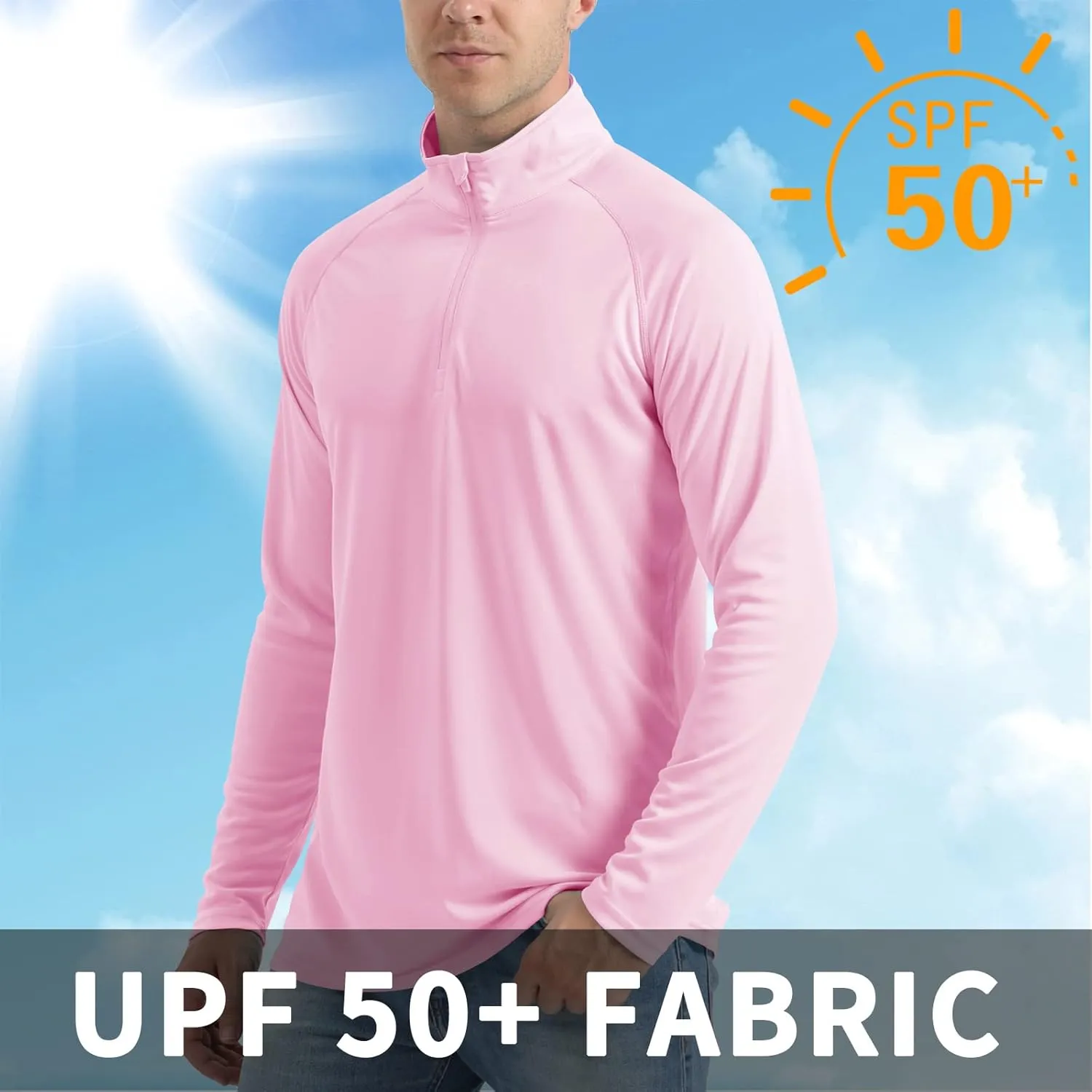 CRYSULLY Men's Long Sleeve 1/4 Zip Shirts Sun Protection Pullover UPF 50  Rash Guard Running Lightweight T Shirt