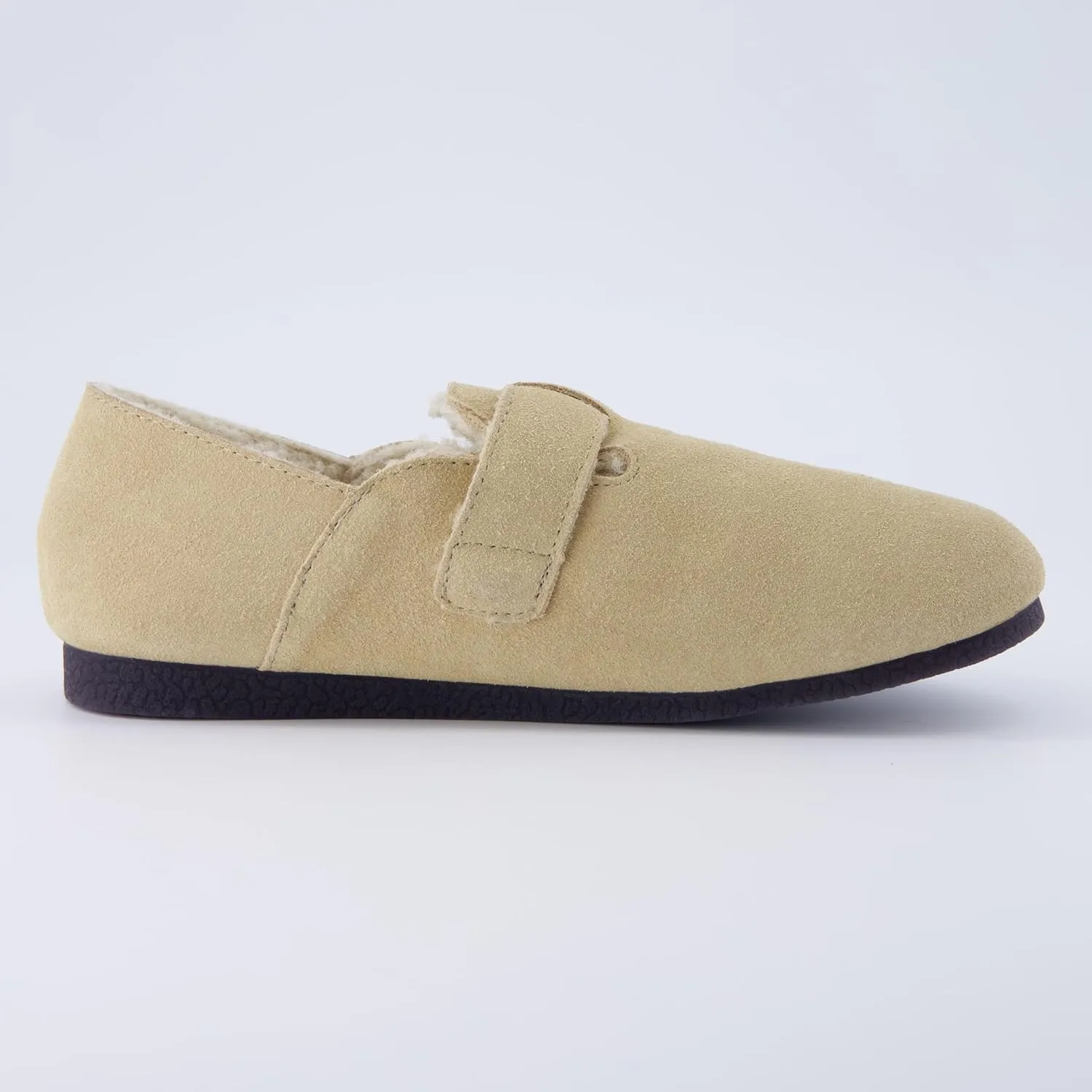 CUSHIONAIRE Women's Nest Genuine Suede Slip-On Shoe with Faux Shearling Lining & Memory Foam | Adjustable Buckle & Non-Slip Sole