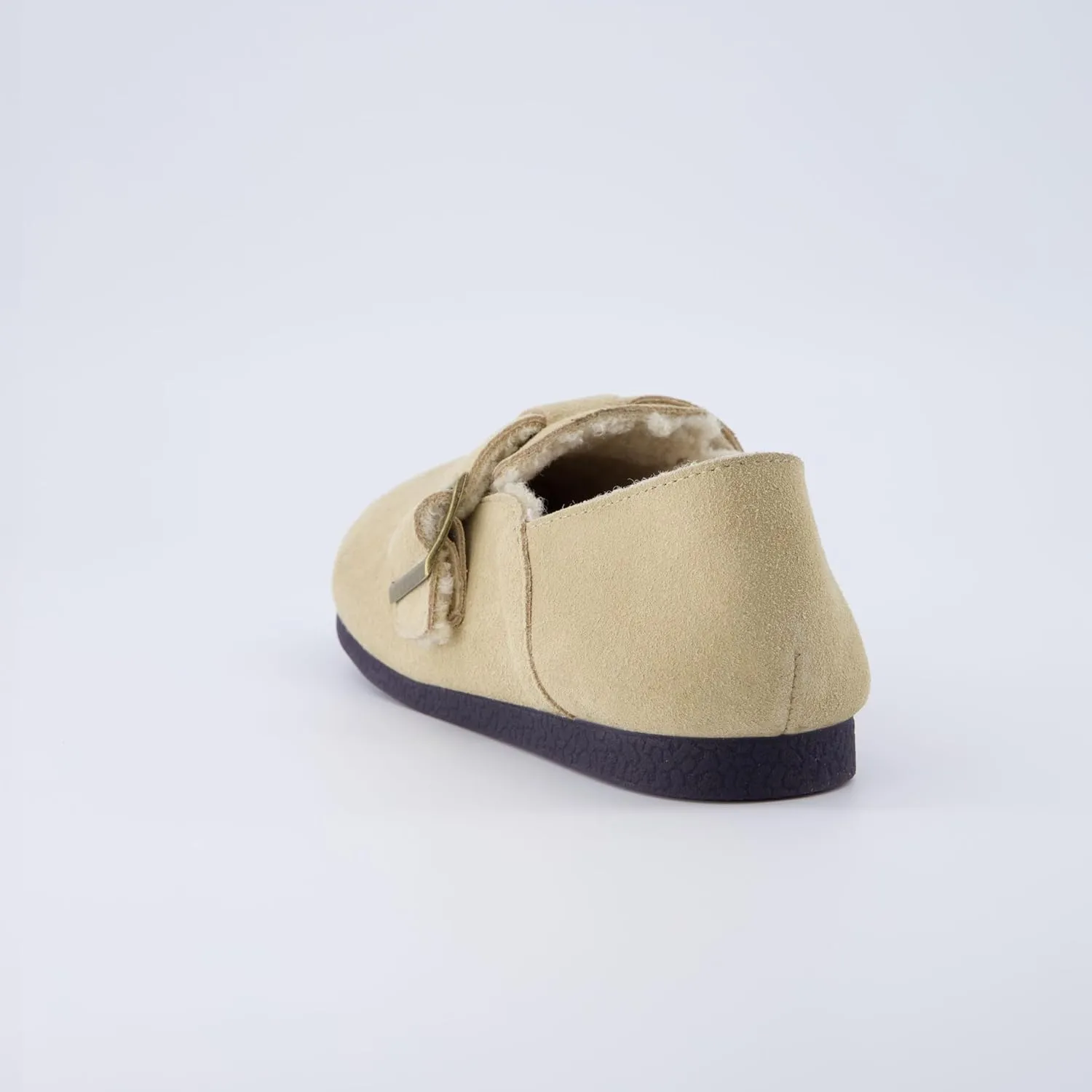 CUSHIONAIRE Women's Nest Genuine Suede Slip-On Shoe with Faux Shearling Lining & Memory Foam | Adjustable Buckle & Non-Slip Sole