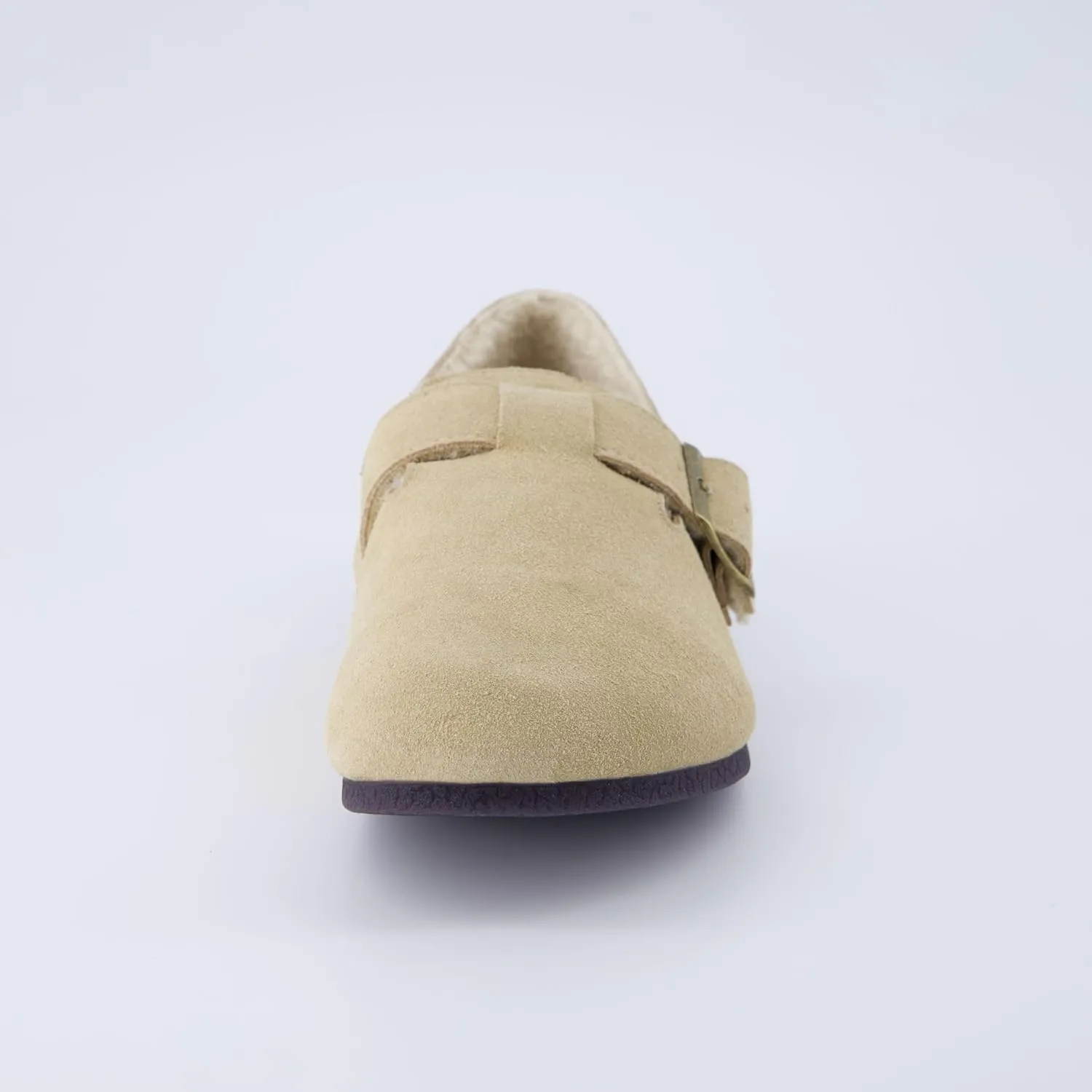 CUSHIONAIRE Women's Nest Genuine Suede Slip-On Shoe with Faux Shearling Lining & Memory Foam | Adjustable Buckle & Non-Slip Sole