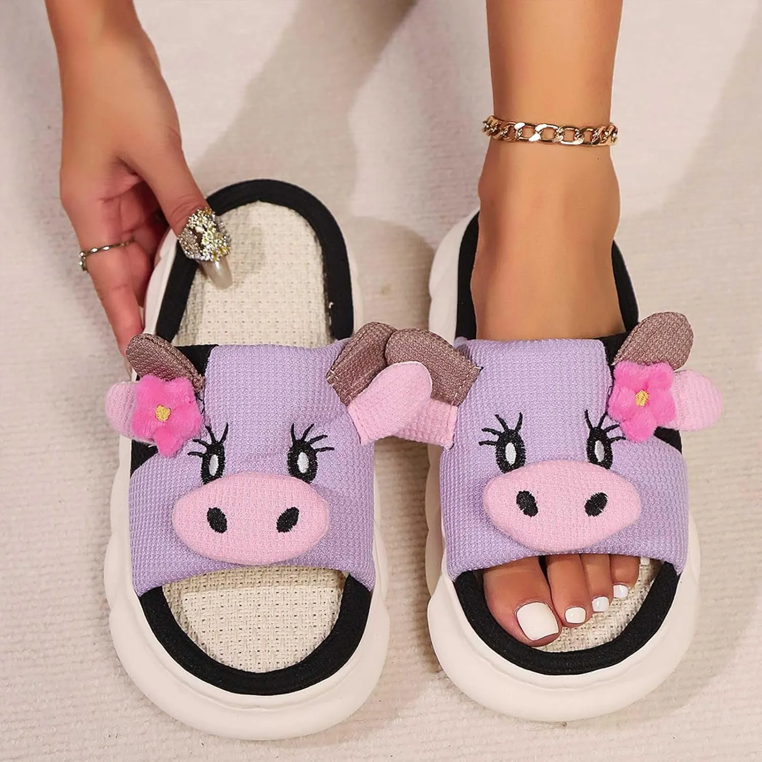 Cute Cow Slippers for Women, Indoor House Slippers, Platform Sole