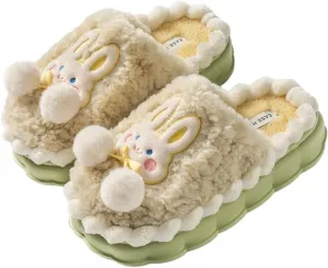 Cute Rabbit Cotton Slippers for Women - Warm Indoor Home Shoes with Thick Sole & Fuzzy Lining | Postpartum Comfort