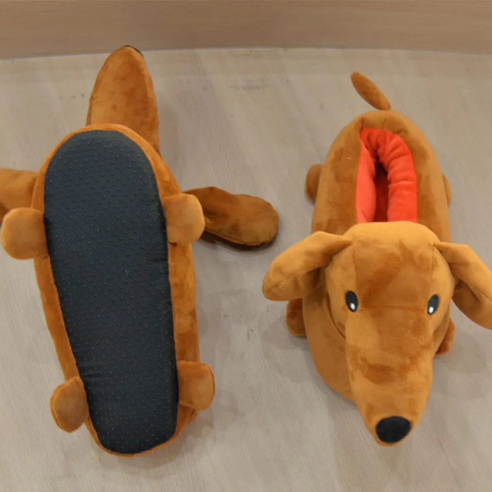 Dachshund & Pug Slippers - Weiner Dog Cartoon Cozy Plush Warm Slip-On House Unisex Slippers