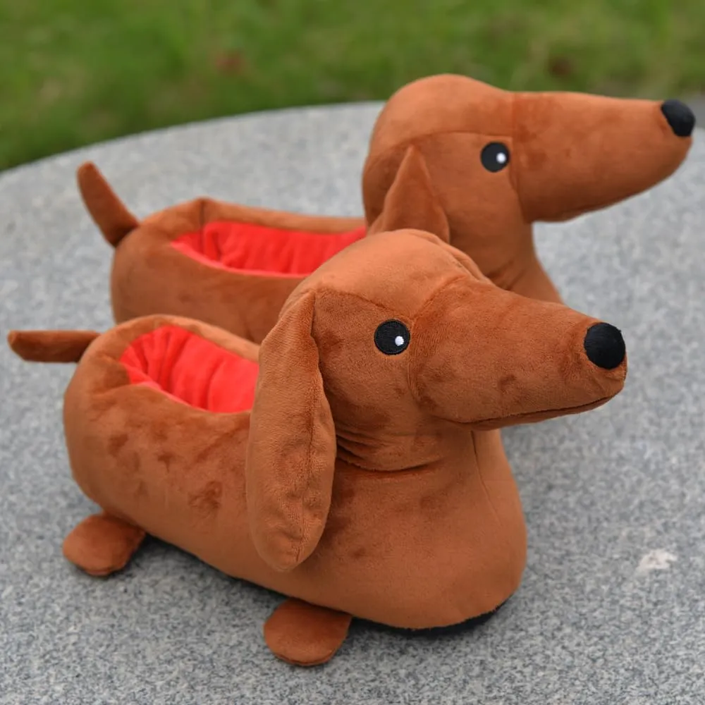 Dachshund & Pug Slippers - Weiner Dog Cartoon Cozy Plush Warm Slip-On House Unisex Slippers