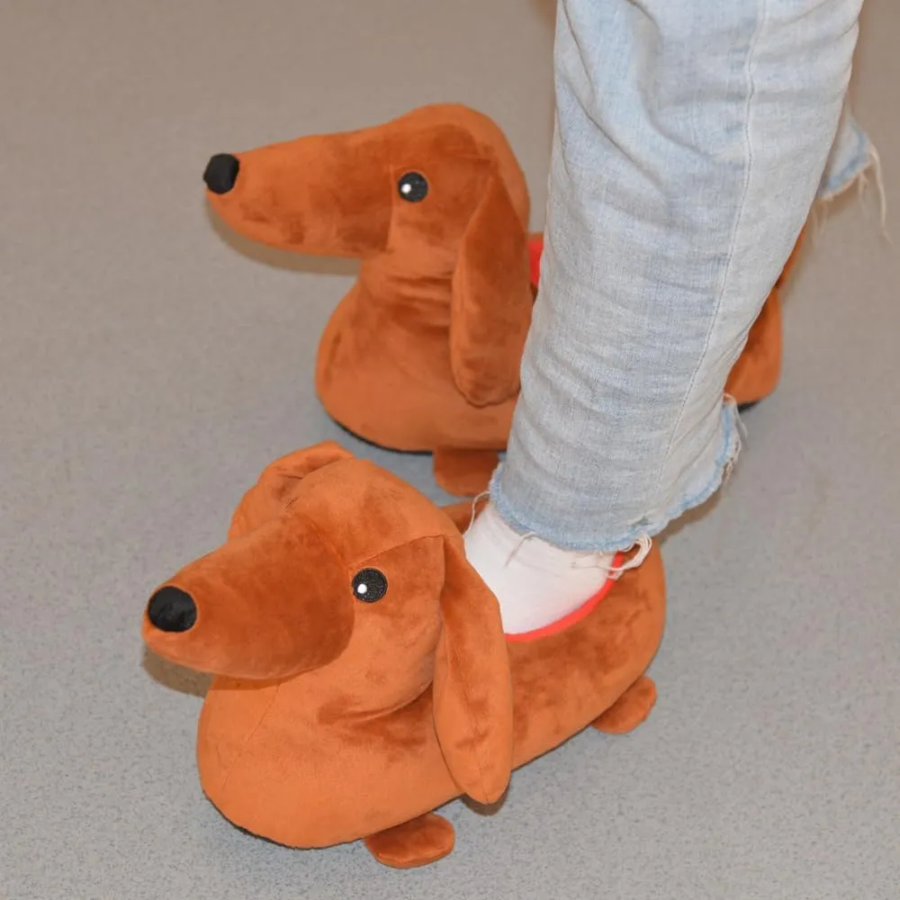 Dachshund & Pug Slippers - Weiner Dog Cartoon Cozy Plush Warm Slip-On House Unisex Slippers