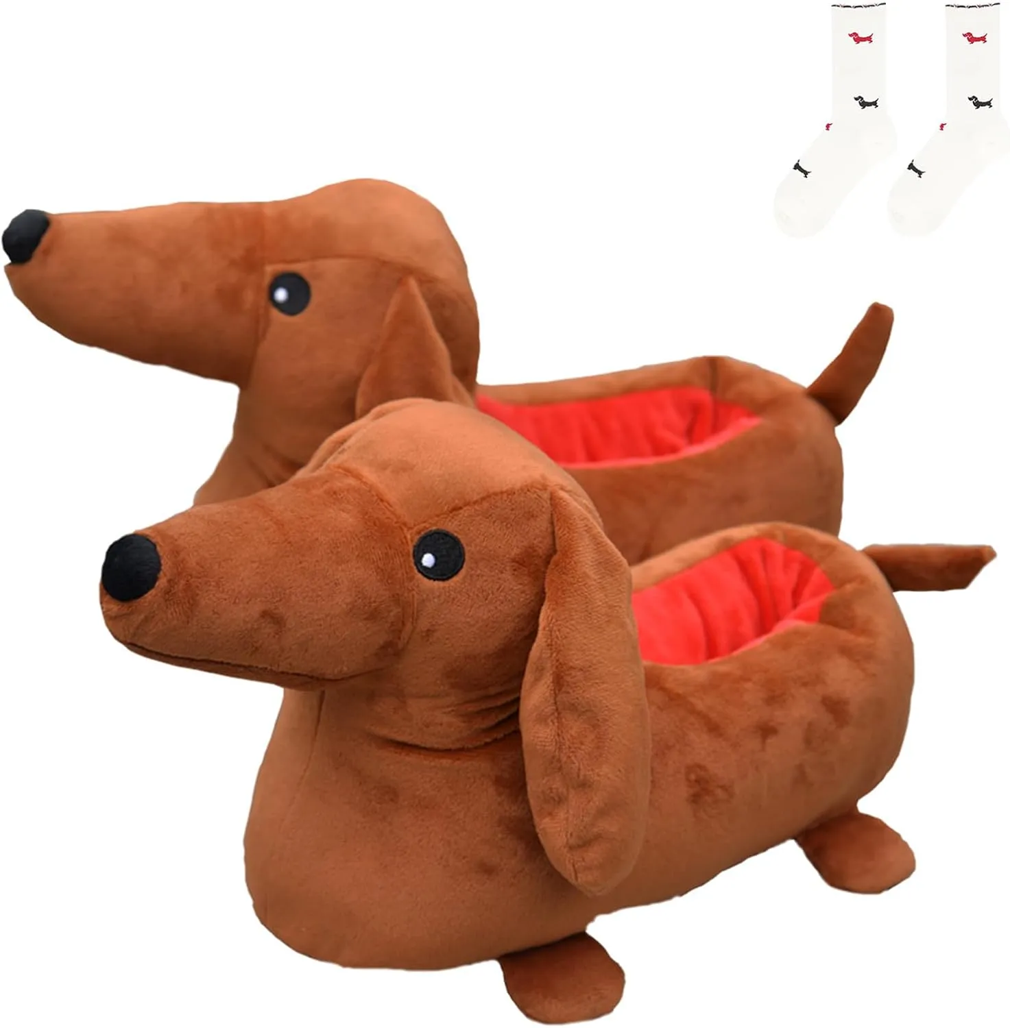 Dachshund & Pug Slippers - Weiner Dog Cartoon Cozy Plush Warm Slip-On House Unisex Slippers