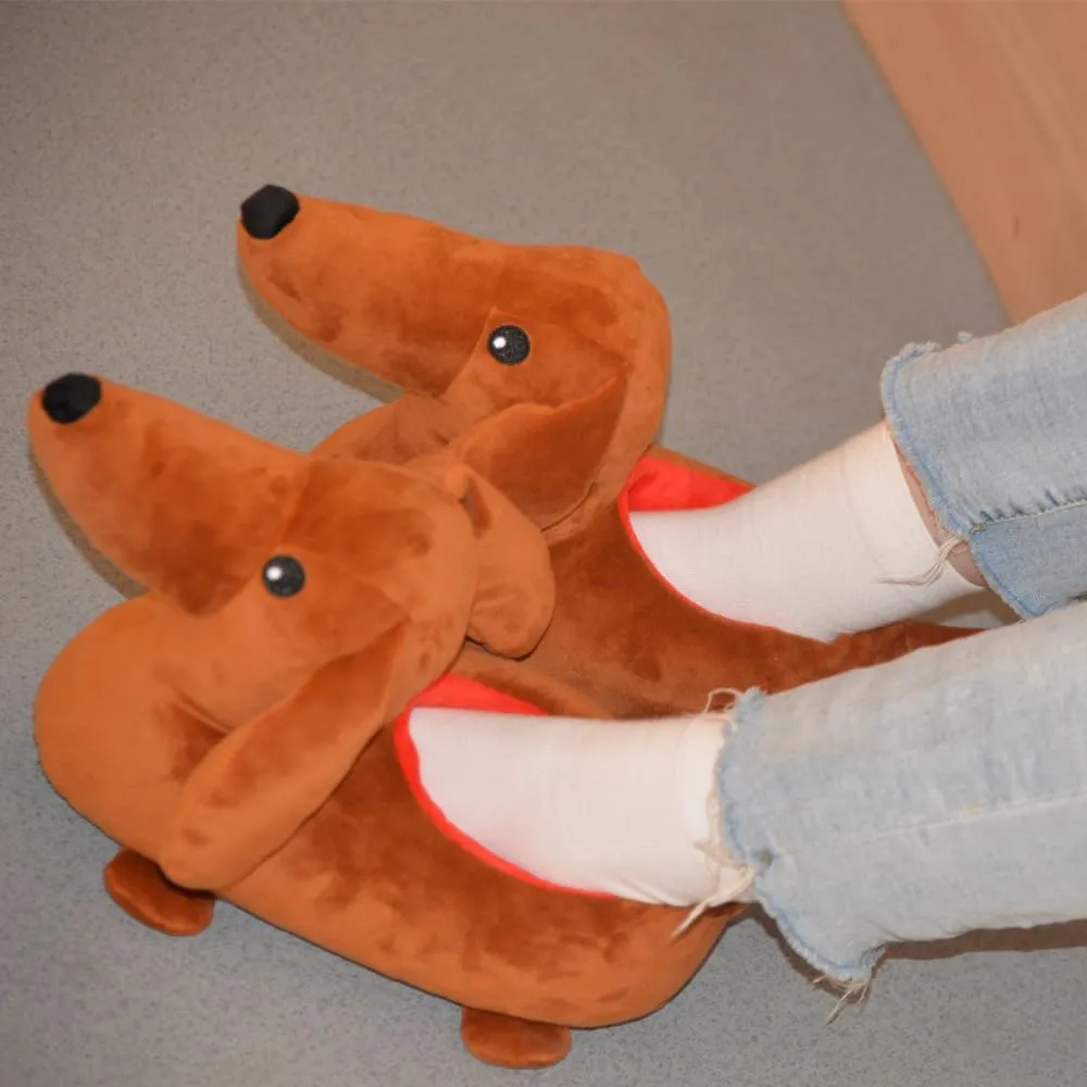 Dachshund & Pug Slippers - Weiner Dog Cartoon Cozy Plush Warm Slip-On House Unisex Slippers
