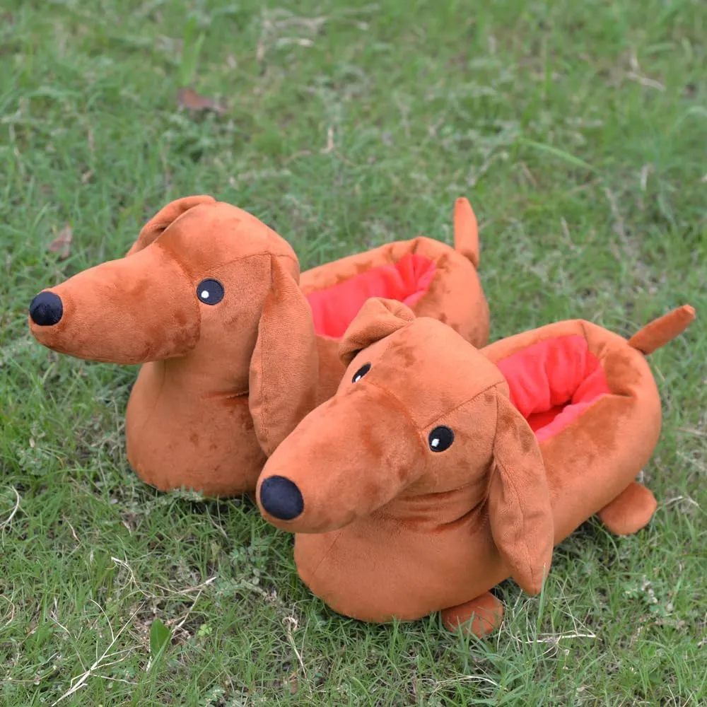 Dachshund & Pug Slippers - Weiner Dog Cartoon Cozy Plush Warm Slip-On House Unisex Slippers