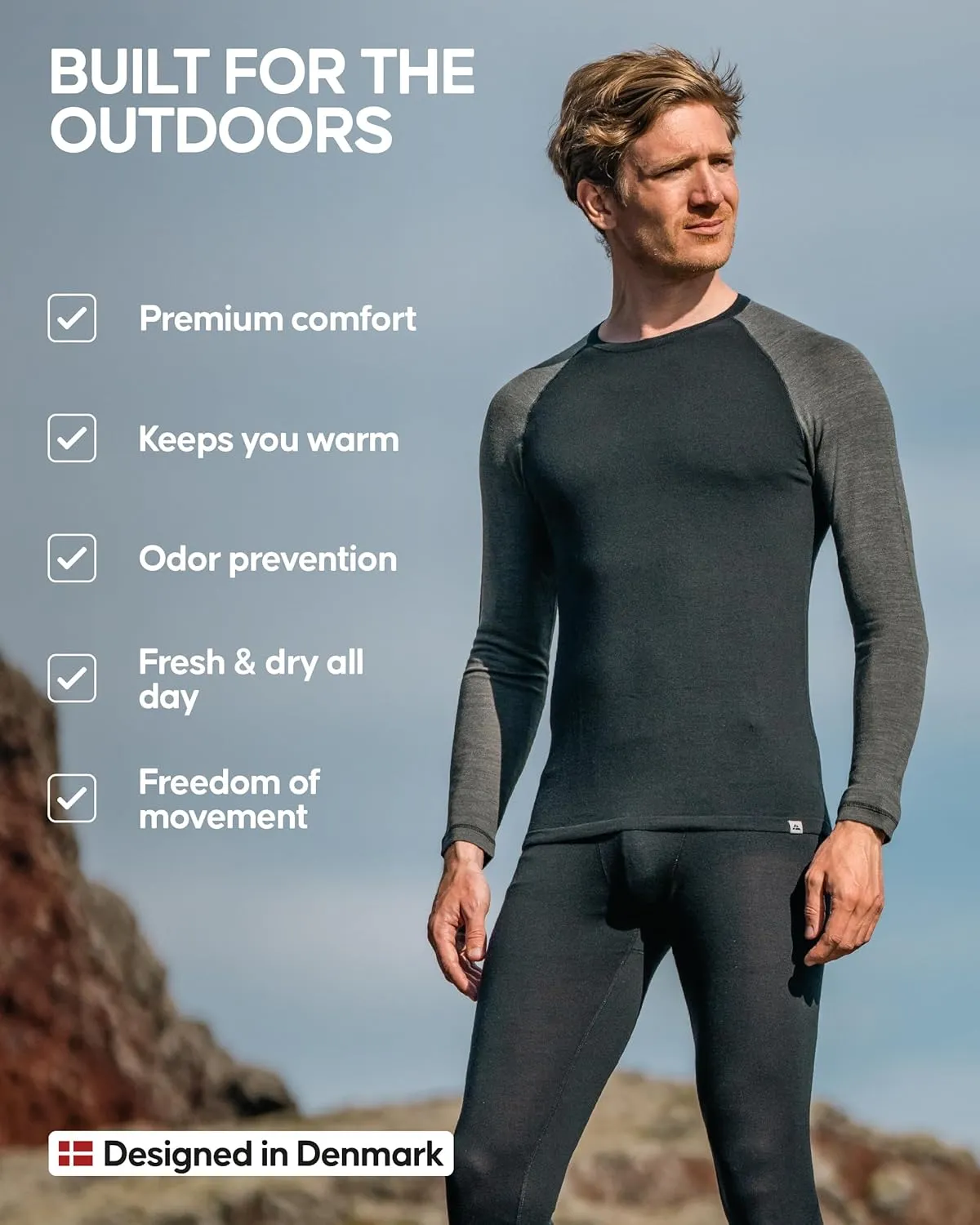 DANISH ENDURANCE Merino Wool Base Layer Pants for Men, Thermal Long Johns
