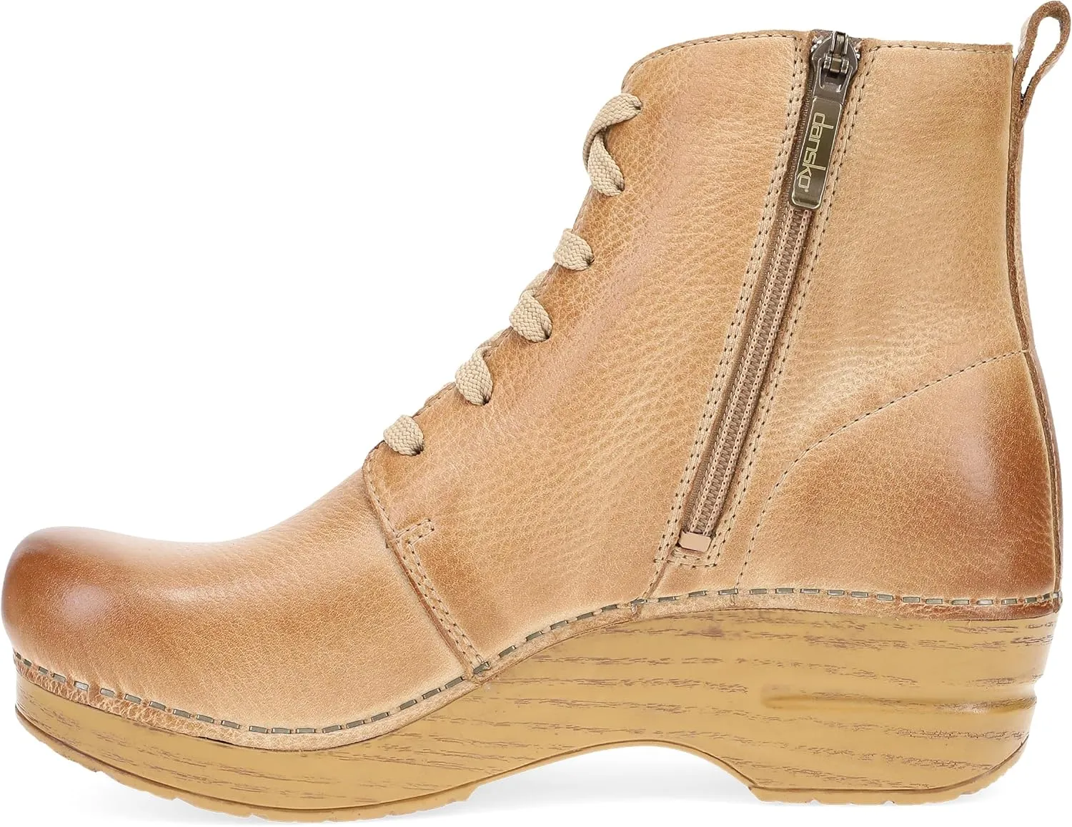 Dansko Sigourney Classic Stapled Clog in Lace-Up Boot Style for Women - Anti-Fatigue Rocker Bottom Promotes Forward Foot Motion
