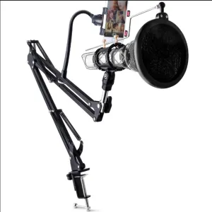 Desktop Microphone Stand Universal Microphone Mobile Cantilever Professional Metal Earthquake Resistant Anchor Microphone Stand for Meetings, Seminars, Live Speeches (Color: Black, Size: 95CM)