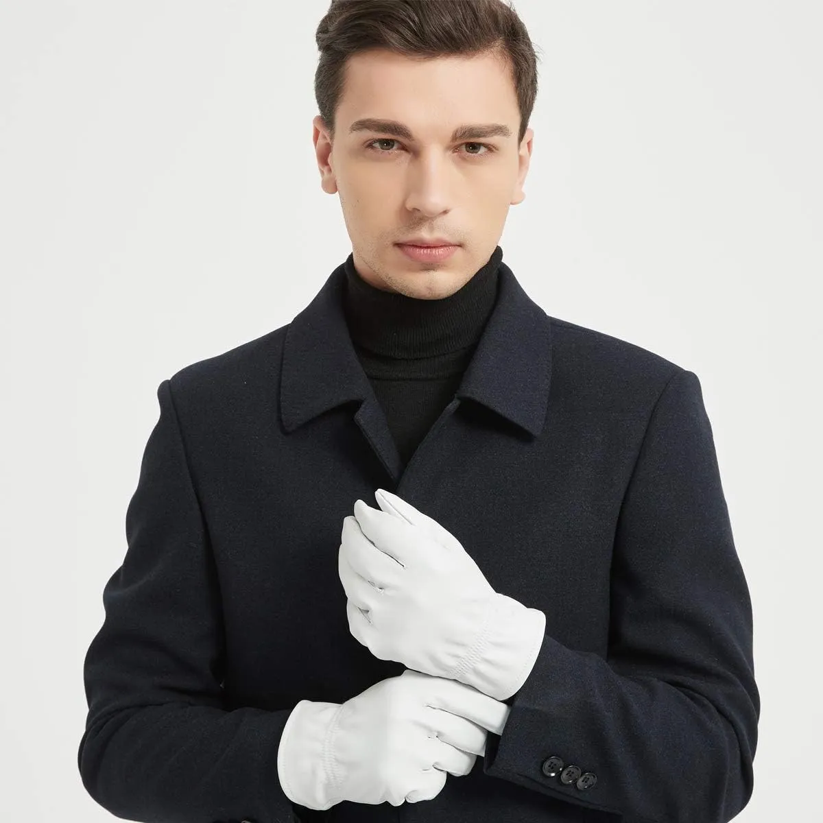 DID Men's Soft Genuine Lambskin Leather Winter Warm Policeman Hunting White Gloves