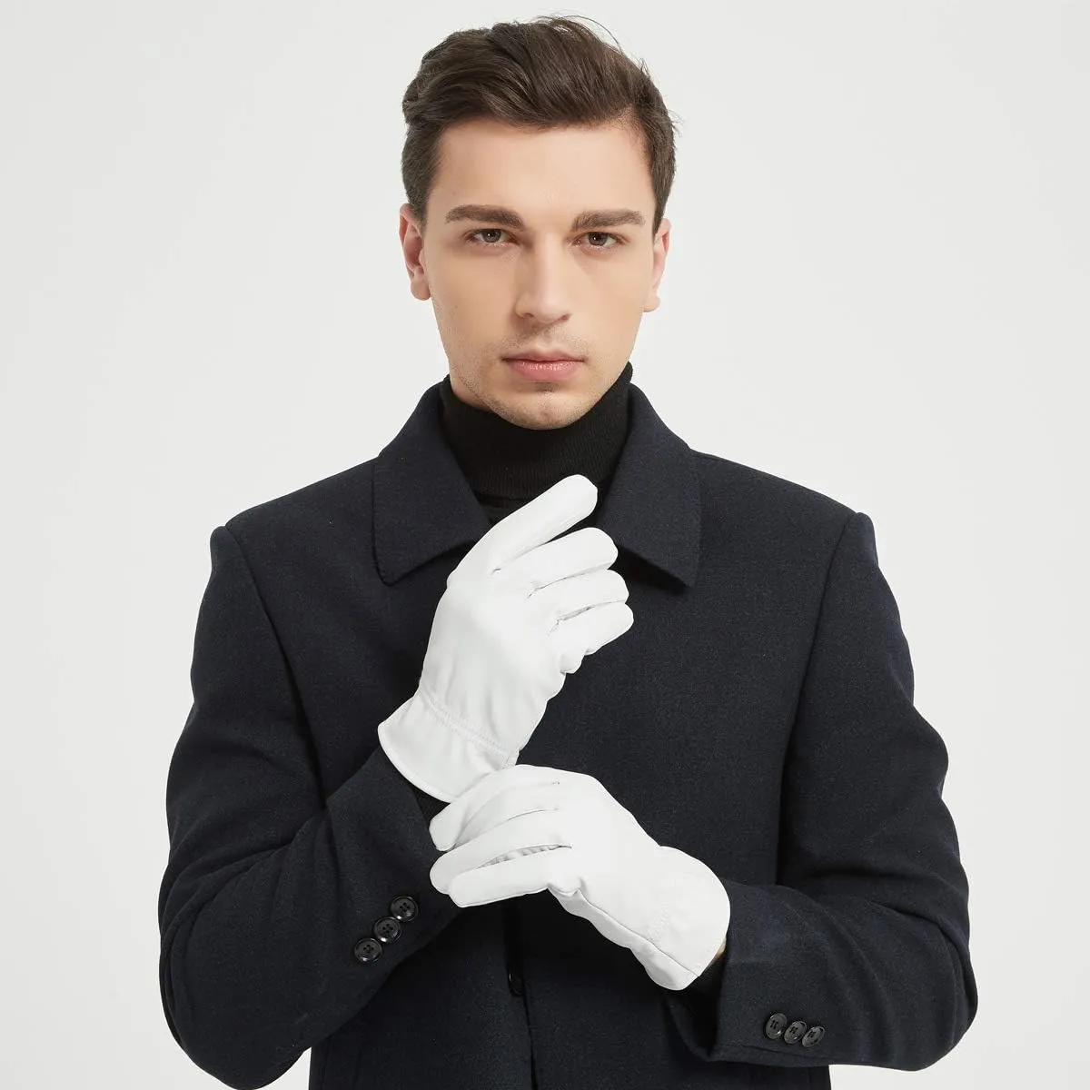 DID Men's Soft Genuine Lambskin Leather Winter Warm Policeman Hunting White Gloves