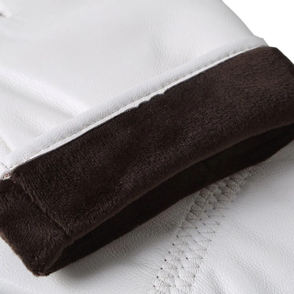 DID Men's Soft Genuine Lambskin Leather Winter Warm Policeman Hunting White Gloves