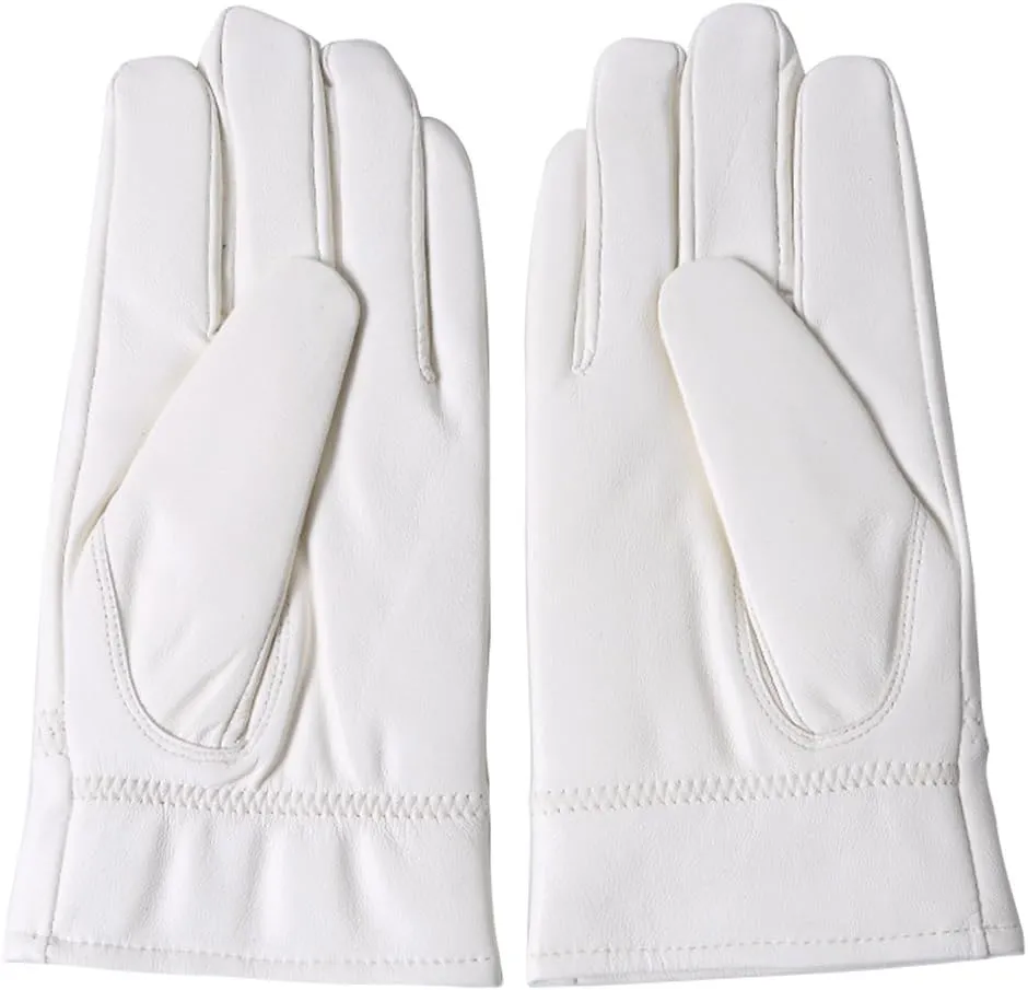 DID Men's Soft Genuine Lambskin Leather Winter Warm Policeman Hunting White Gloves