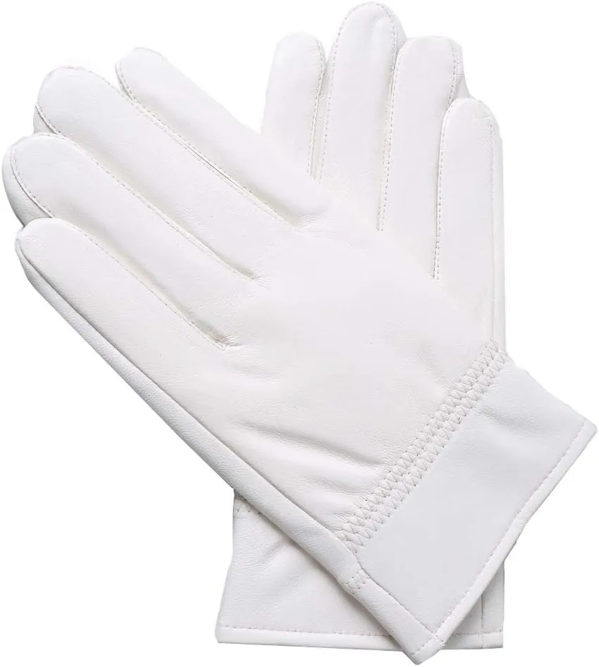 DID Men's Soft Genuine Lambskin Leather Winter Warm Policeman Hunting White Gloves