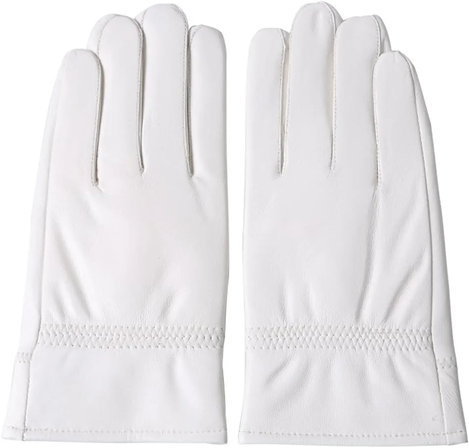 DID Men's Soft Genuine Lambskin Leather Winter Warm Policeman Hunting White Gloves