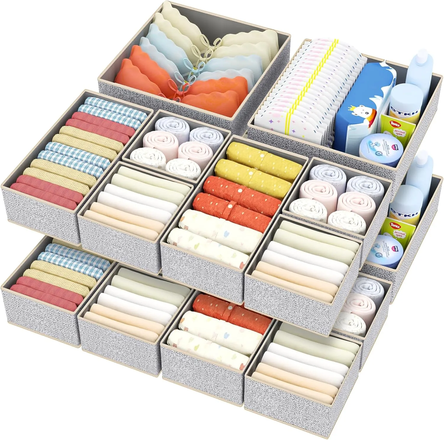 DIMJ Drawer Organizer Clothes - 12 Pack Baby Dresser Organizer for Nursery, Fabric Baby Clothes Organizer Nursery Organization for Sock Underwear Bra Tshirt, Foldable Closet Drawer Organizer Bedroom