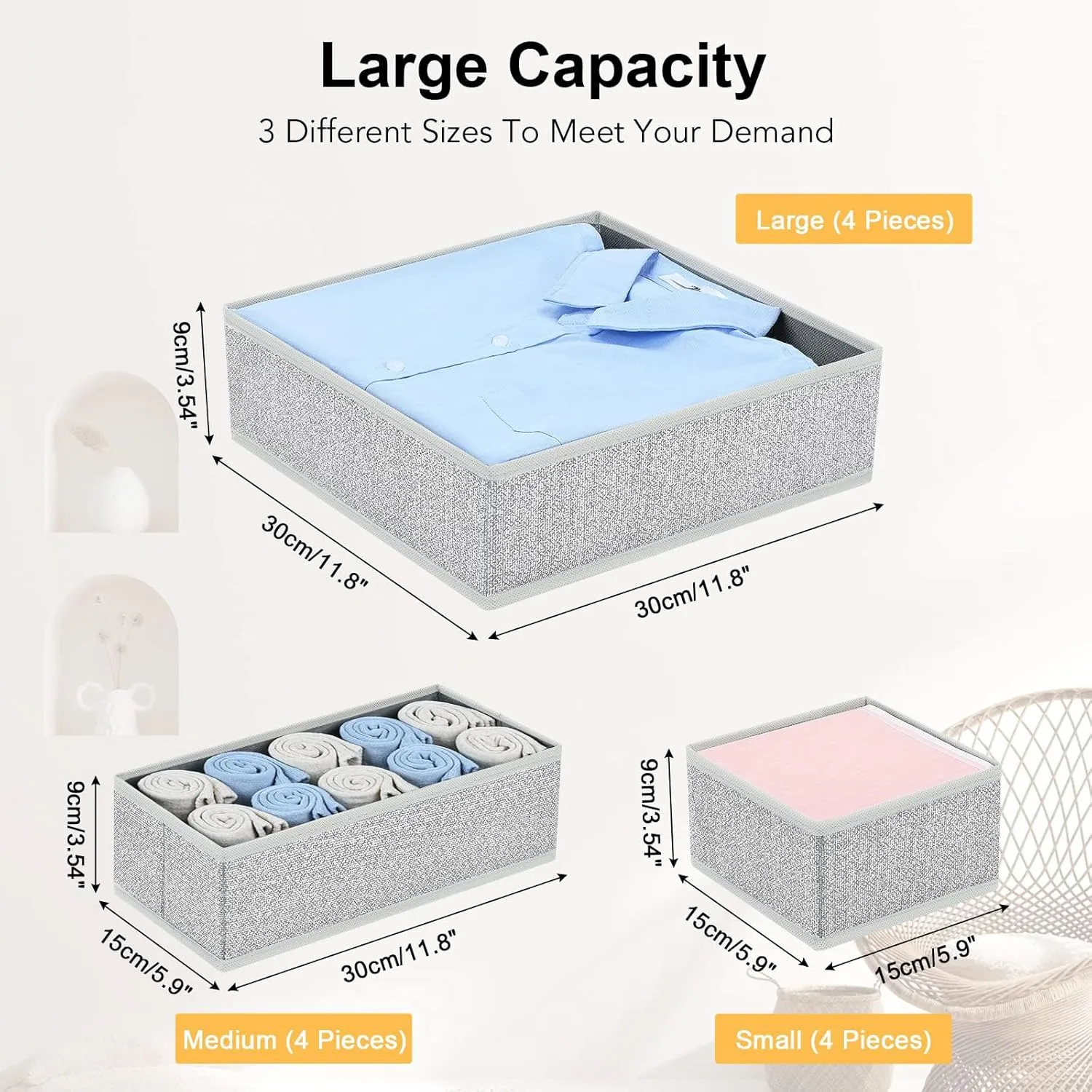 DIMJ Drawer Organizer Clothes - 12 Pack Baby Dresser Organizer for Nursery, Fabric Baby Clothes Organizer Nursery Organization for Sock Underwear Bra Tshirt, Foldable Closet Drawer Organizer Bedroom