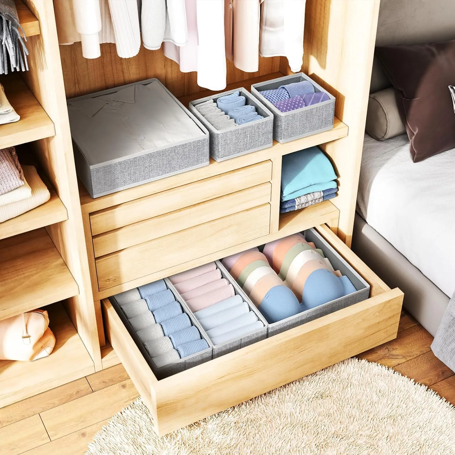 DIMJ Drawer Organizer Clothes - 12 Pack Baby Dresser Organizer for Nursery, Fabric Baby Clothes Organizer Nursery Organization for Sock Underwear Bra Tshirt, Foldable Closet Drawer Organizer Bedroom