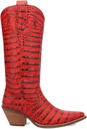 Dingo Womens Ozzie Croc Embossed Snip Toe Casual Boots Mid Calf Mid Heel 2-3" - Brown