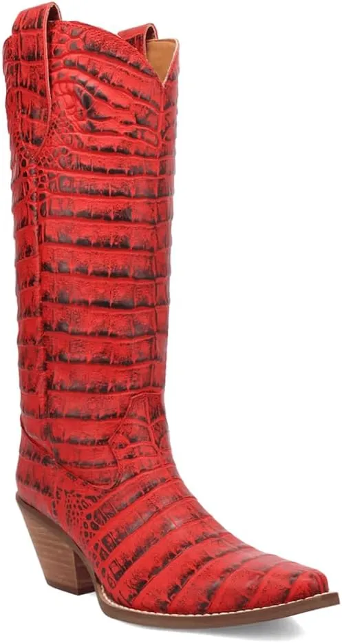 Dingo Womens Ozzie Croc Embossed Snip Toe Casual Boots Mid Calf Mid Heel 2-3" - Brown