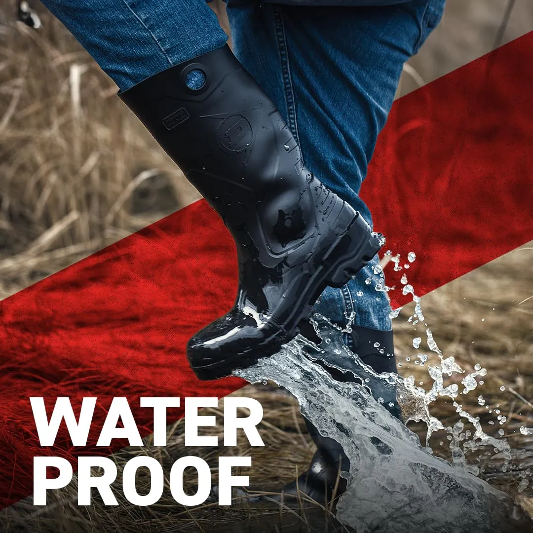 DUNLOP Protective Footwear, Chesapeake Plain Toe, 100% Waterproof, Lightweight and Durable PVC Boots, Slip Resistant, 8677577.10, Size 10 US, Black