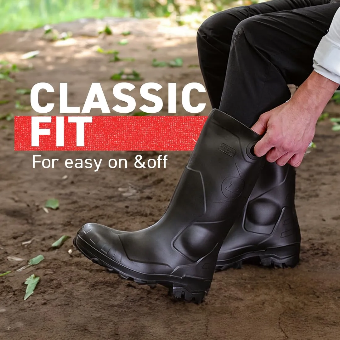 DUNLOP Protective Footwear, Chesapeake Plain Toe, 100% Waterproof, Lightweight and Durable PVC Boots, Slip Resistant, 8677577.10, Size 10 US, Black
