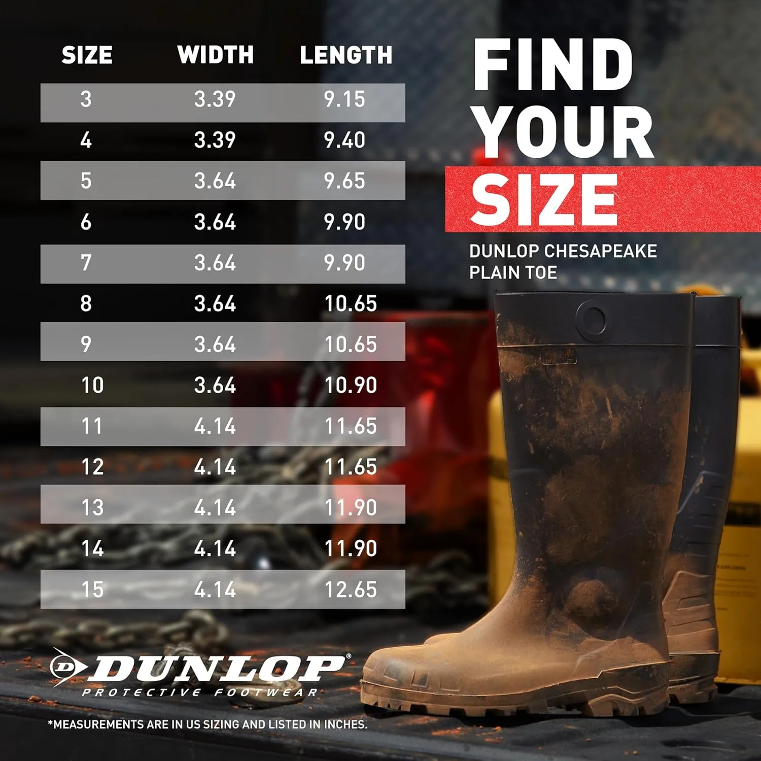 DUNLOP Protective Footwear, Chesapeake Plain Toe, 100% Waterproof, Lightweight and Durable PVC Boots, Slip Resistant, 8677577.10, Size 10 US, Black