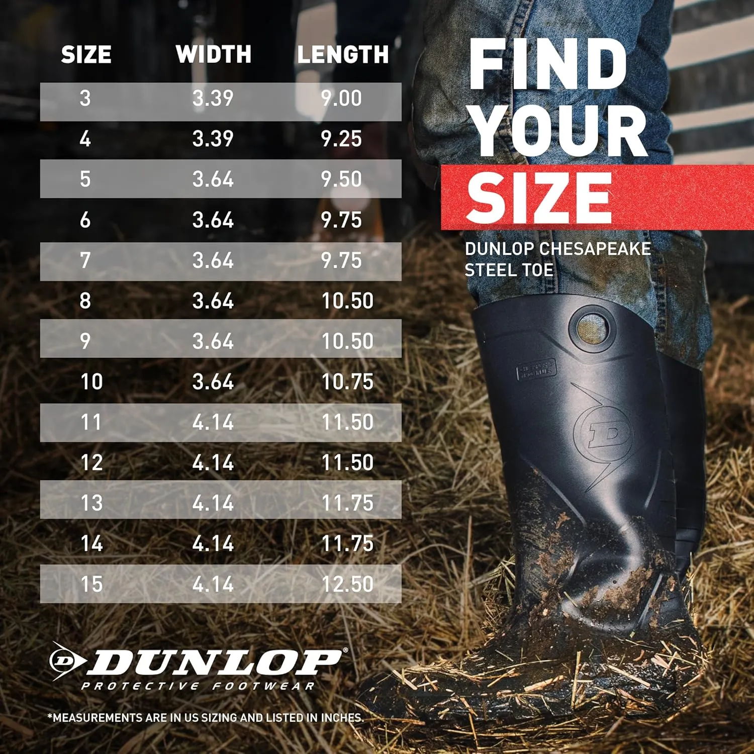 DUNLOP Protective Footwear, Chesapeake Steel Toe, 100% Waterproof, Lightweight, Industrial and Construction PVC Boots, Slip Resistant, 8677677.11, Size 11 US, Black
