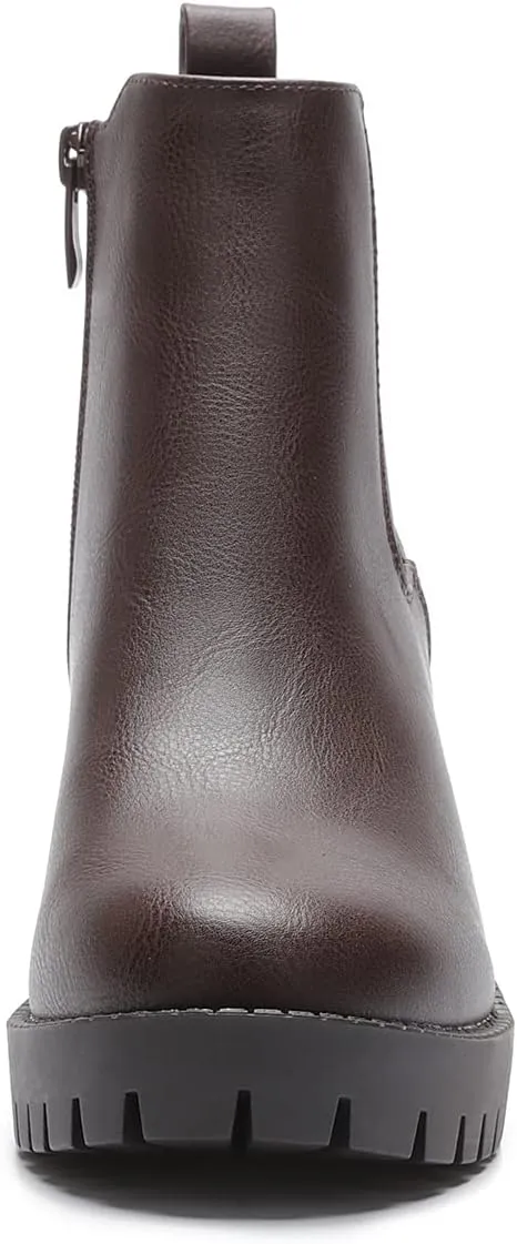 EETTARO Women's Fashion Chunky Heel Ankle Boots Lug Sole Elastic Chelsea Boot Ladies Round Toe Slip on Shoes