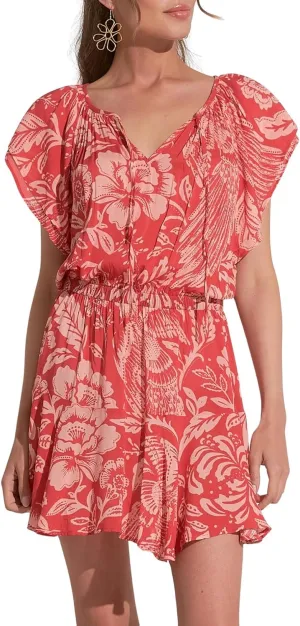 ELAN Women's Short Sleeve Elastic Waist Flowy Mini Dress