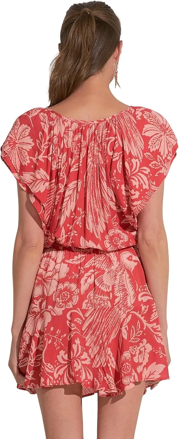 ELAN Women's Short Sleeve Elastic Waist Flowy Mini Dress