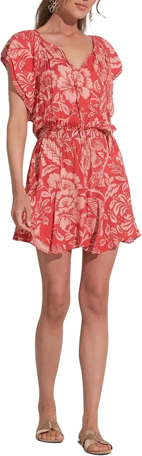 ELAN Women's Short Sleeve Elastic Waist Flowy Mini Dress