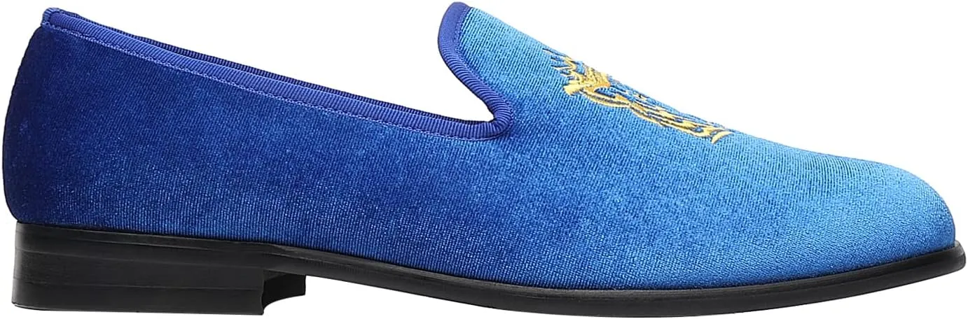 ELANROMAN Men's Loafers Velvet Embroidery Slip on Penny Party Wedding Prom Shoes